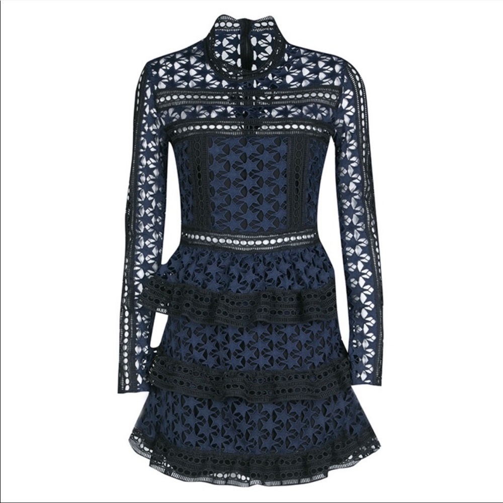 Self-Portrait Black/Blue Star Cutout Dress - Size US 6